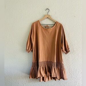 Free People Beach Tan / camel Brown Drop Waist Tunic Mini Dress Swim Cover